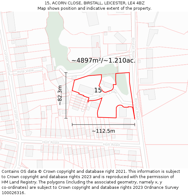 15, ACORN CLOSE, BIRSTALL, LEICESTER, LE4 4BZ: Plot and title map