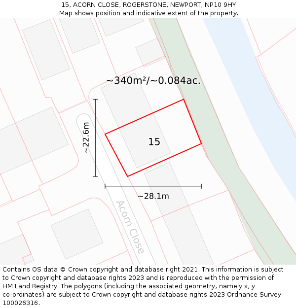15, ACORN CLOSE, ROGERSTONE, NEWPORT, NP10 9HY: Plot and title map