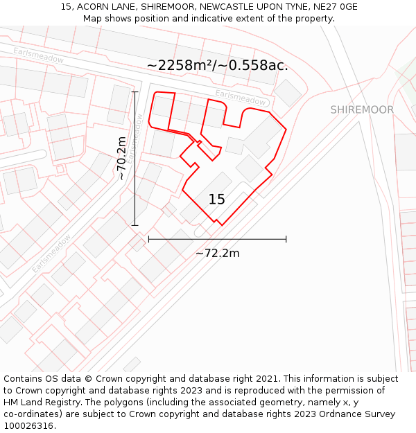 15, ACORN LANE, SHIREMOOR, NEWCASTLE UPON TYNE, NE27 0GE: Plot and title map