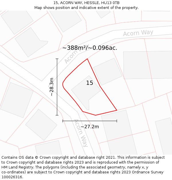 15, ACORN WAY, HESSLE, HU13 0TB: Plot and title map