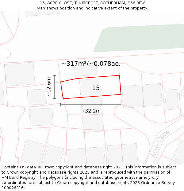 15, ACRE CLOSE, THURCROFT, ROTHERHAM, S66 9EW: Plot and title map