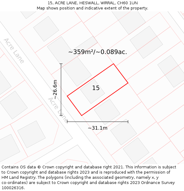 15, ACRE LANE, HESWALL, WIRRAL, CH60 1UN: Plot and title map