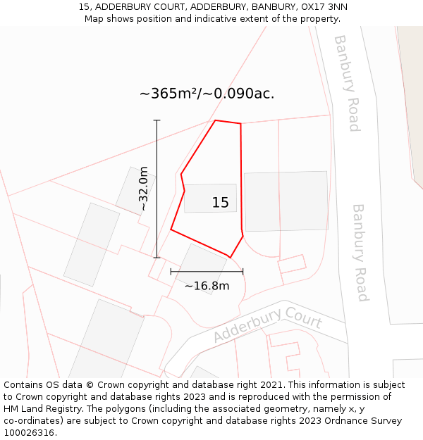 15, ADDERBURY COURT, ADDERBURY, BANBURY, OX17 3NN: Plot and title map