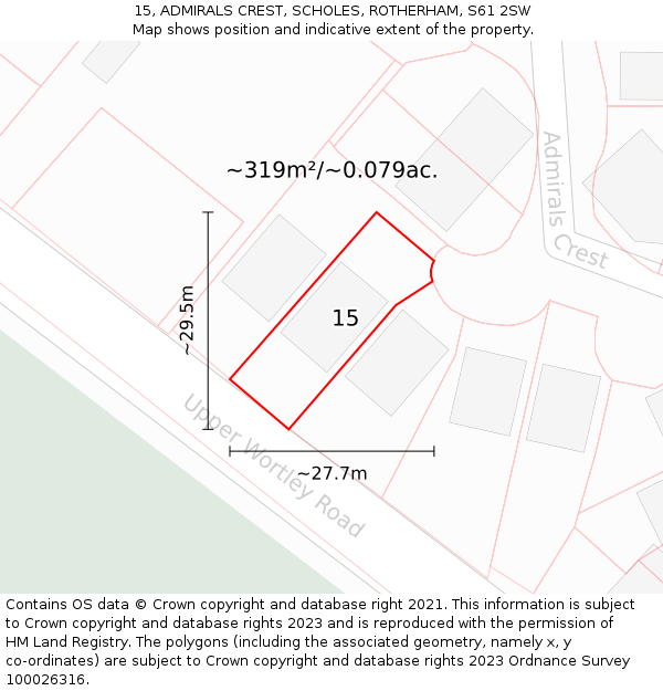 15, ADMIRALS CREST, SCHOLES, ROTHERHAM, S61 2SW: Plot and title map