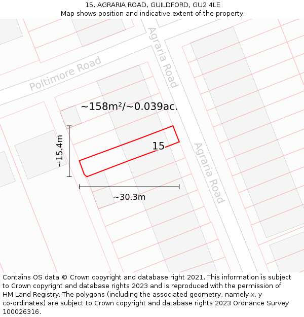 15, AGRARIA ROAD, GUILDFORD, GU2 4LE: Plot and title map