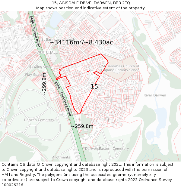 15, AINSDALE DRIVE, DARWEN, BB3 2EQ: Plot and title map