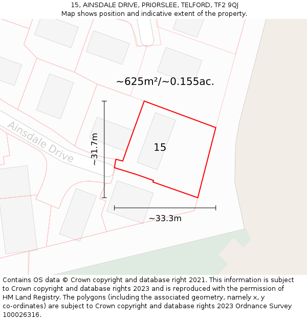 15, AINSDALE DRIVE, PRIORSLEE, TELFORD, TF2 9QJ: Plot and title map