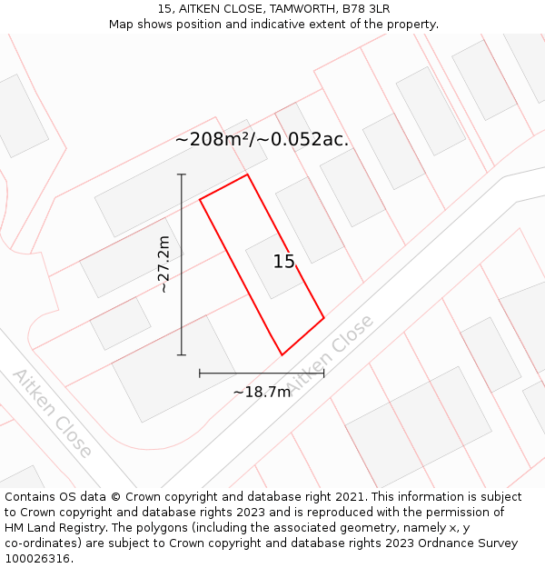 15, AITKEN CLOSE, TAMWORTH, B78 3LR: Plot and title map