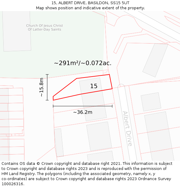 15, ALBERT DRIVE, BASILDON, SS15 5UT: Plot and title map