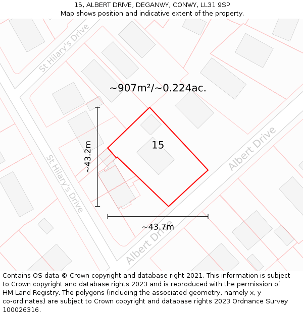 15, ALBERT DRIVE, DEGANWY, CONWY, LL31 9SP: Plot and title map