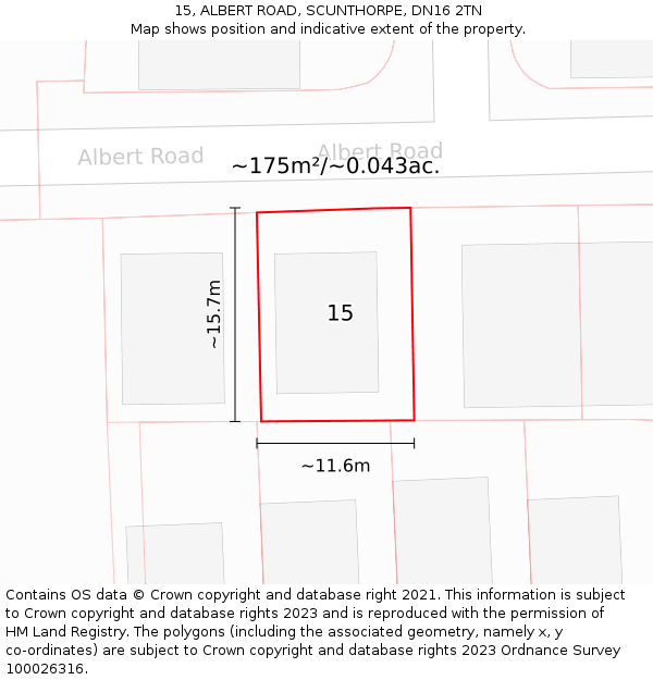 15, ALBERT ROAD, SCUNTHORPE, DN16 2TN: Plot and title map