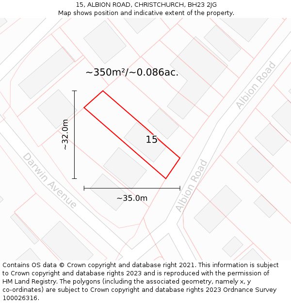 15, ALBION ROAD, CHRISTCHURCH, BH23 2JG: Plot and title map