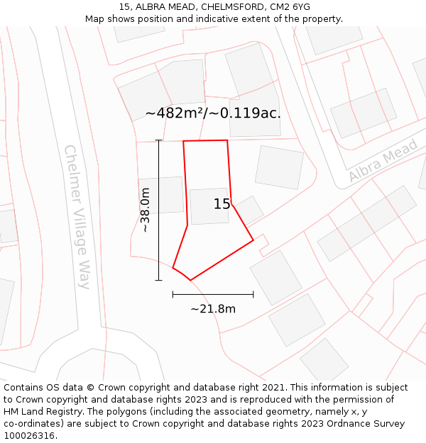 15, ALBRA MEAD, CHELMSFORD, CM2 6YG: Plot and title map