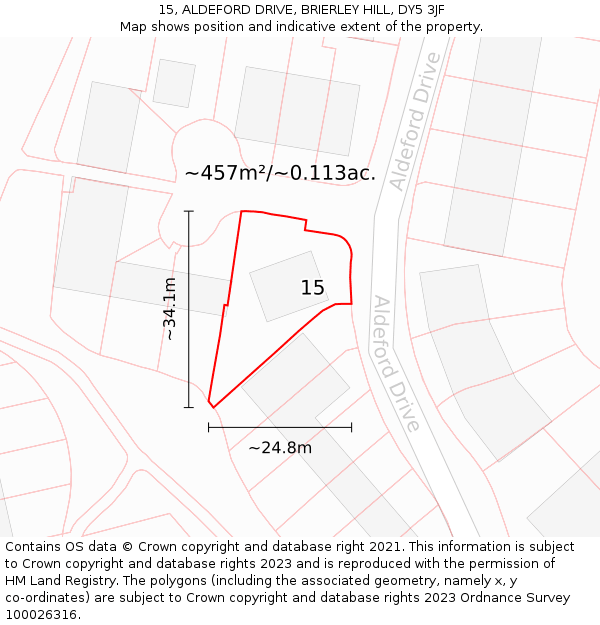 15, ALDEFORD DRIVE, BRIERLEY HILL, DY5 3JF: Plot and title map