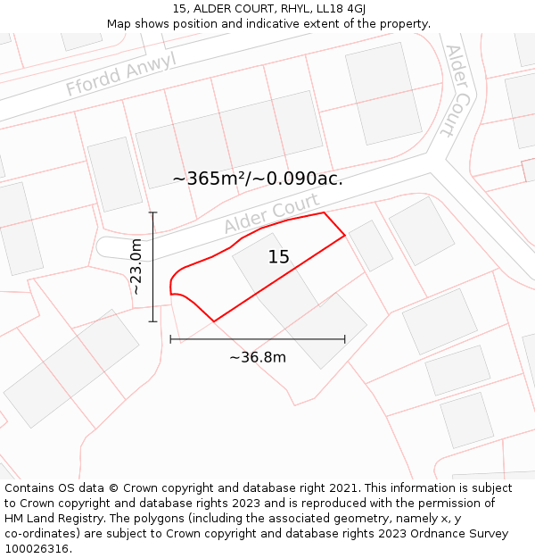 15, ALDER COURT, RHYL, LL18 4GJ: Plot and title map