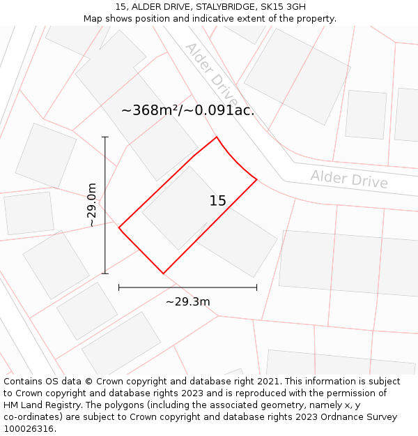 15, ALDER DRIVE, STALYBRIDGE, SK15 3GH: Plot and title map