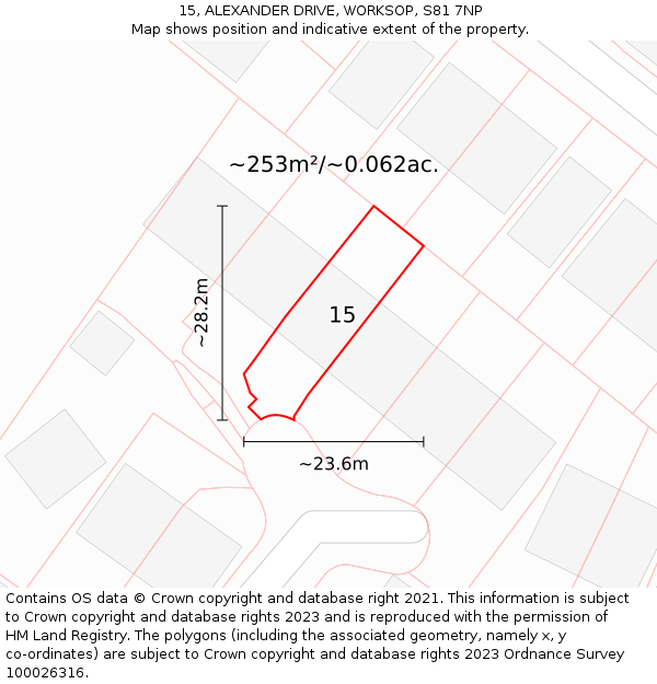 15, ALEXANDER DRIVE, WORKSOP, S81 7NP: Plot and title map