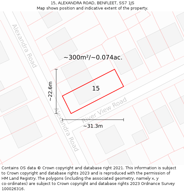 15, ALEXANDRA ROAD, BENFLEET, SS7 1JS: Plot and title map