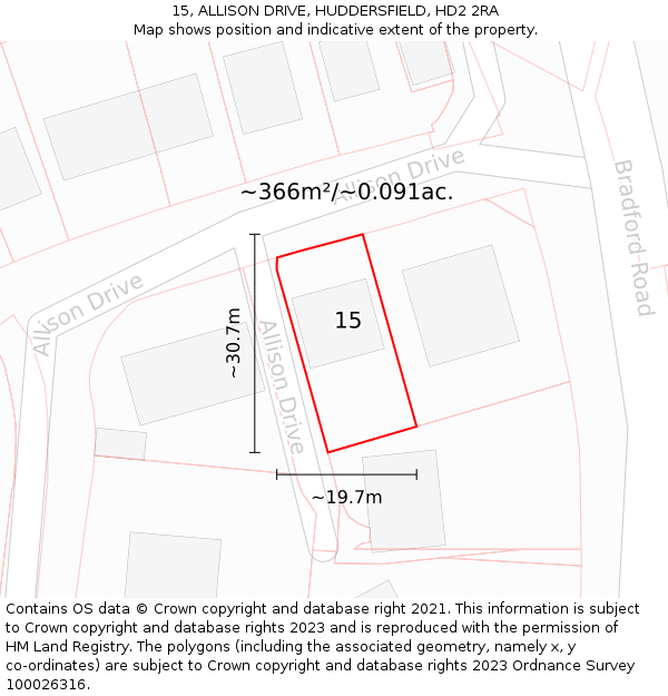 15, ALLISON DRIVE, HUDDERSFIELD, HD2 2RA: Plot and title map