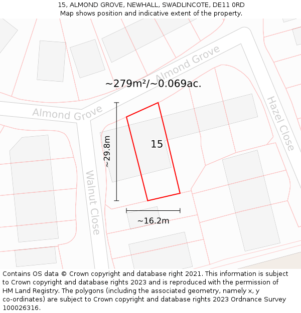 15, ALMOND GROVE, NEWHALL, SWADLINCOTE, DE11 0RD: Plot and title map