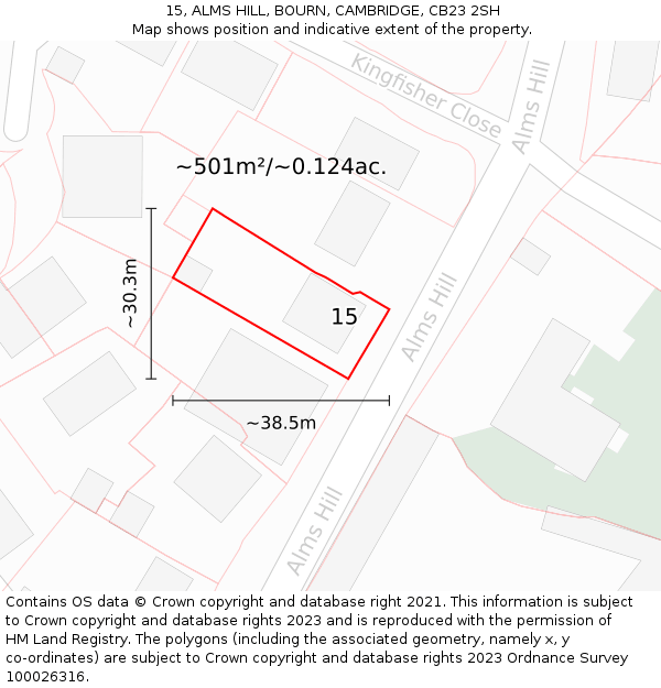 15, ALMS HILL, BOURN, CAMBRIDGE, CB23 2SH: Plot and title map