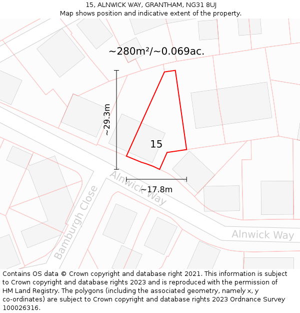 15, ALNWICK WAY, GRANTHAM, NG31 8UJ: Plot and title map