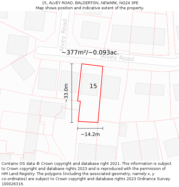 15, ALVEY ROAD, BALDERTON, NEWARK, NG24 3PE: Plot and title map