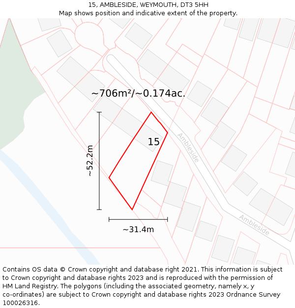 15, AMBLESIDE, WEYMOUTH, DT3 5HH: Plot and title map