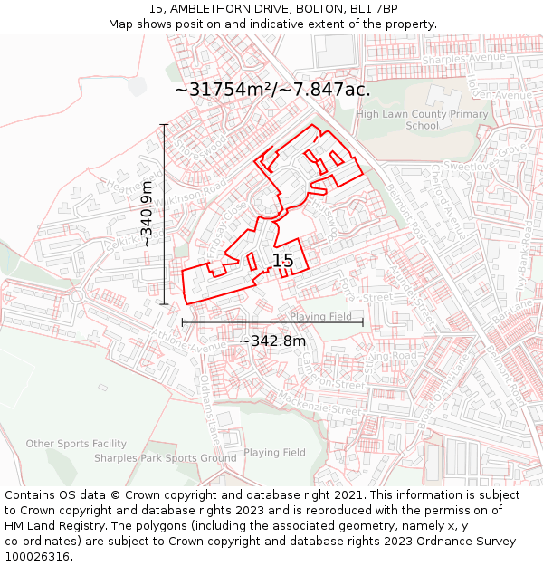 15, AMBLETHORN DRIVE, BOLTON, BL1 7BP: Plot and title map