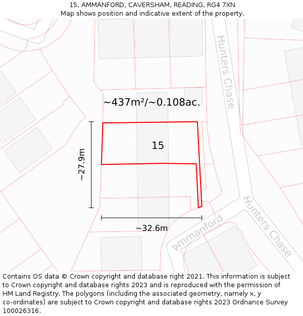 15, AMMANFORD, CAVERSHAM, READING, RG4 7XN: Plot and title map