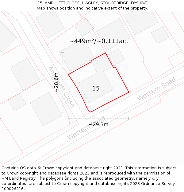 15, AMPHLETT CLOSE, HAGLEY, STOURBRIDGE, DY9 0WF: Plot and title map