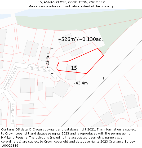 15, ANNAN CLOSE, CONGLETON, CW12 3RZ: Plot and title map