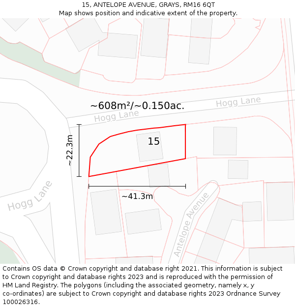15, ANTELOPE AVENUE, GRAYS, RM16 6QT: Plot and title map