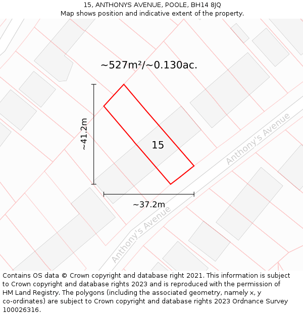 15, ANTHONYS AVENUE, POOLE, BH14 8JQ: Plot and title map