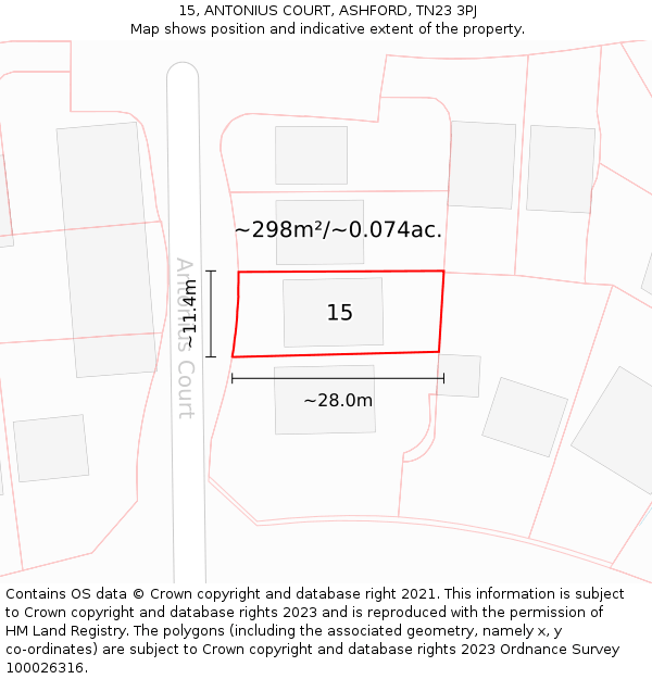 15, ANTONIUS COURT, ASHFORD, TN23 3PJ: Plot and title map