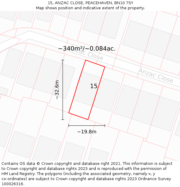 15, ANZAC CLOSE, PEACEHAVEN, BN10 7SY: Plot and title map