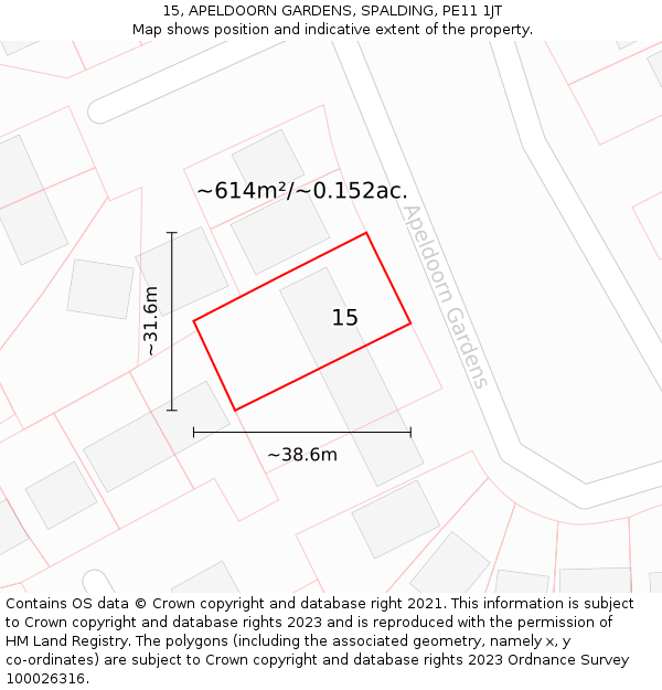 15, APELDOORN GARDENS, SPALDING, PE11 1JT: Plot and title map