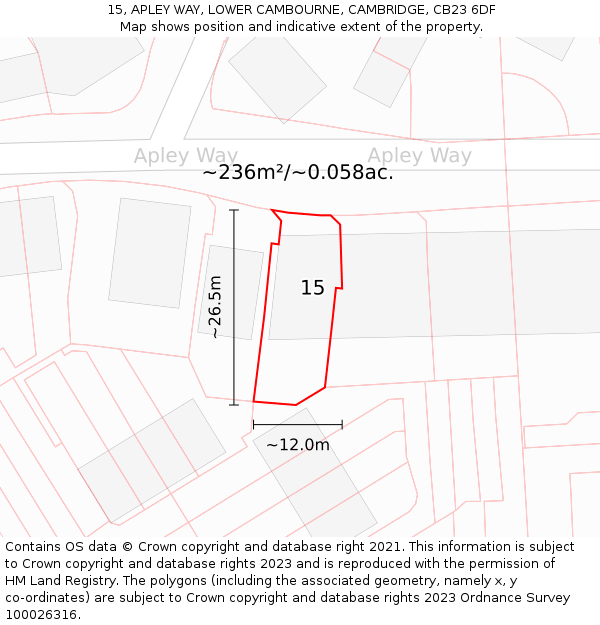 15, APLEY WAY, LOWER CAMBOURNE, CAMBRIDGE, CB23 6DF: Plot and title map