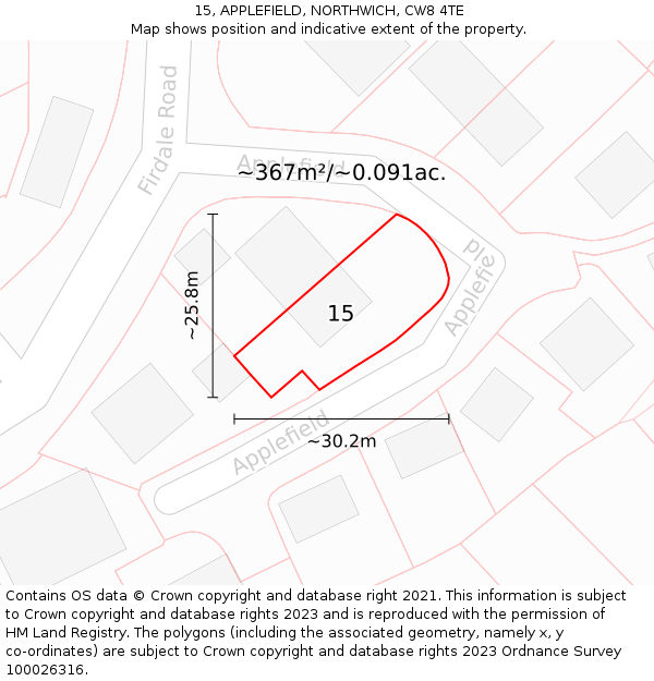 15, APPLEFIELD, NORTHWICH, CW8 4TE: Plot and title map