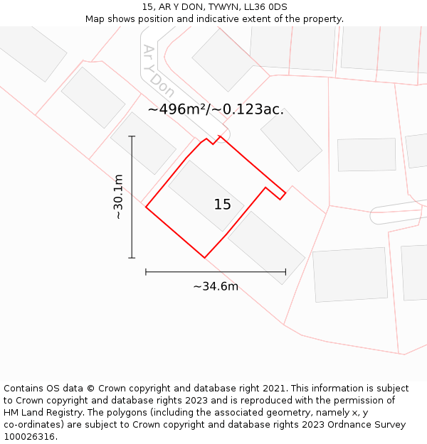 15, AR Y DON, TYWYN, LL36 0DS: Plot and title map