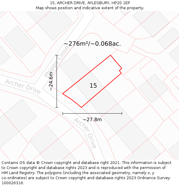 15, ARCHER DRIVE, AYLESBURY, HP20 1EP: Plot and title map