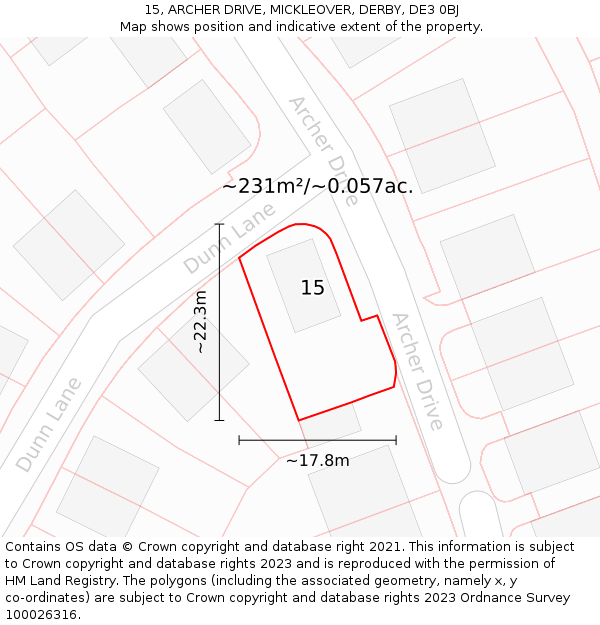 15, ARCHER DRIVE, MICKLEOVER, DERBY, DE3 0BJ: Plot and title map