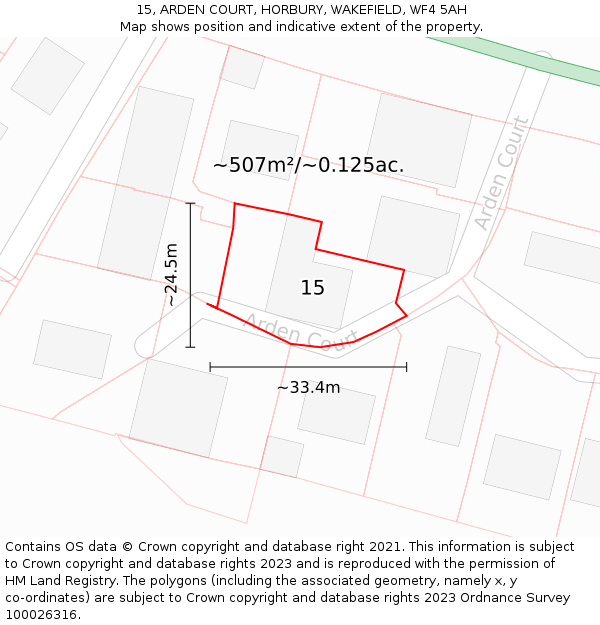 15, ARDEN COURT, HORBURY, WAKEFIELD, WF4 5AH: Plot and title map