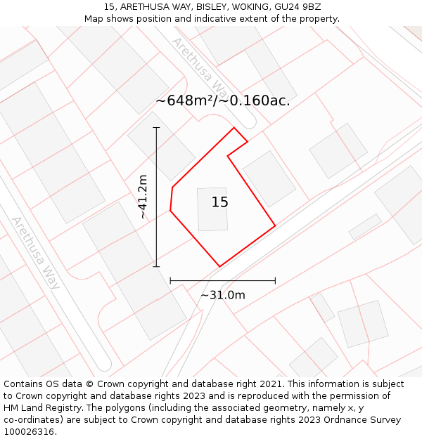 15, ARETHUSA WAY, BISLEY, WOKING, GU24 9BZ: Plot and title map