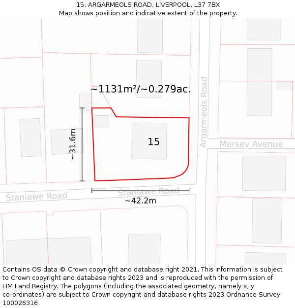 15, ARGARMEOLS ROAD, LIVERPOOL, L37 7BX: Plot and title map