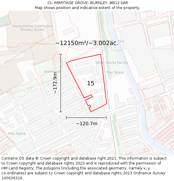 15, ARMYTAGE GROVE, BURNLEY, BB12 0AR: Plot and title map