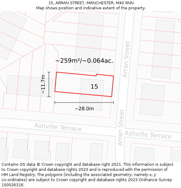 15, ARRAN STREET, MANCHESTER, M40 9NN: Plot and title map