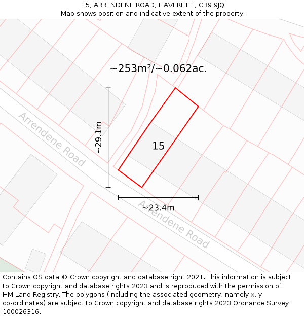 15, ARRENDENE ROAD, HAVERHILL, CB9 9JQ: Plot and title map