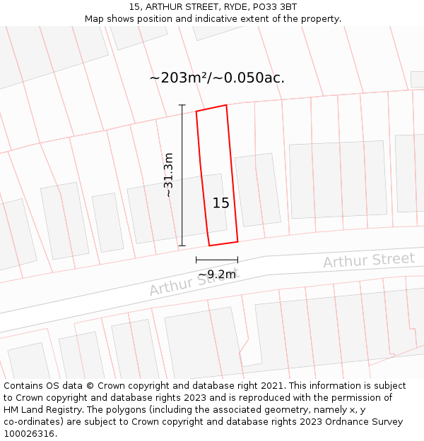 15, ARTHUR STREET, RYDE, PO33 3BT: Plot and title map