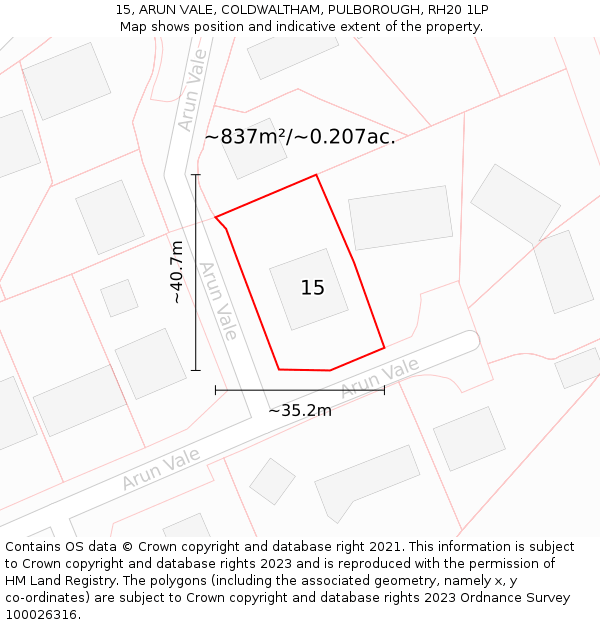 15, ARUN VALE, COLDWALTHAM, PULBOROUGH, RH20 1LP: Plot and title map